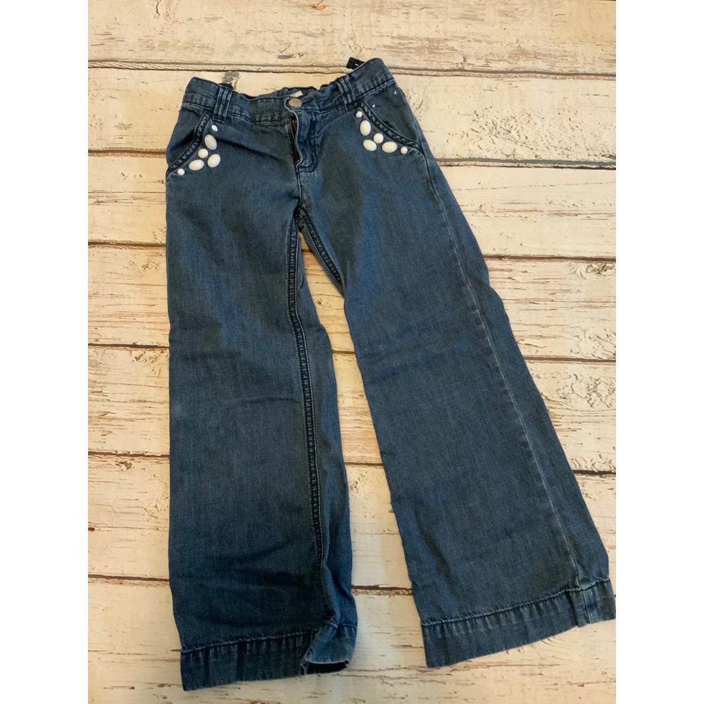 Gymboree Girls Vintage Wide Leg Jeans‎ Blue Denim Beaded Pockets Size 6
